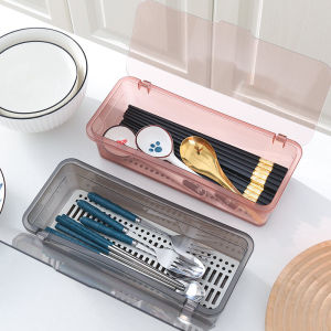 With Lid Chopsticks Box Household Desk Drain Water and Dustproof Chopsticks Cage Transparent Plastic Chopsticks Storage Box Spoon Knife Fork Tableware