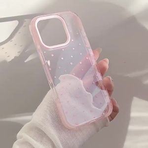 Korean Full Screen Pink Stars Magnetic Transparent Phone Case For iPhone 16 15 14 13 12 Pro Max Shockproof Protective Cover