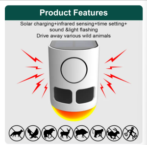 Solar Sensor Alarm with Sound and Light Siren Alarm IP65 129db Home Security System Wireless Motion Sensor Detector Strobe Alarm for Home Farm Barn Villa Yard