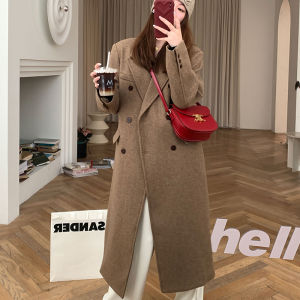 Liu Yue Xin Korean Style Woolen Coat Female Lead Character Suit Collar 100 Woolen Brown Medium Length Winter Spring Outerwear