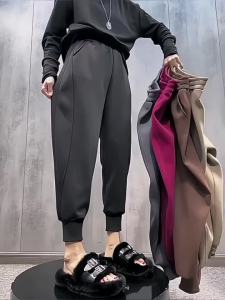 Quần Thể Dục Bo Gấu Dày Dặn Lót Nhung 2024 Thu Đông Mẫu Mới Cạp Cao Màu Trơn Mỏng Thường Ngày Dao Rựa