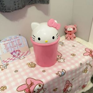 Sanrio New Hello Kitty Dustbin Trash Can Rubbish Bin Garbage Binsanrio Kawaii Trash Paper Basket Can Living Room Bedroom