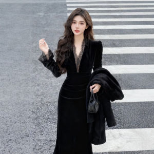 CHANGTONG | Audrey Style Velvet Dress Slim Fit