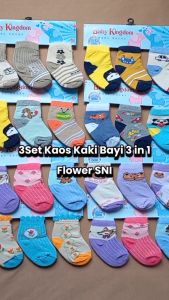 3 Pasang Kaos Kaki Bayi 3 in 1 FLOWER SNI 0 - 12 Bulan ZAK50