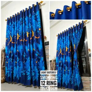 Gorden Smokring L 135 cm x T 220 cm Motif Batik Ariza 12 Ring Gold | Gorden Tirai Pintu dan Jendela Murah