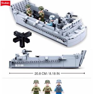 Sluban | Sluban Landing Vessel Building Blocks Kit Military Transport Boat Model with Soldier Figures 182 Pieces DIY Brick Toy for Kids