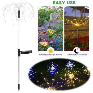 2Pcs Solar Outdoor Garden Lights Waterproof Solar Fairy Light 8 Lighting Modes Smart Sparklers Firework LED String Light