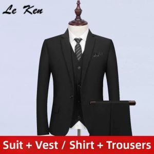 LEKEN | Bộ Vest Cưới và cho Nam Phụ Ba Mảnh cho Mùa Xuân/Thu