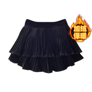 Velvet Pleated A-Line Mini Skirt Womens High Waist Cake Skirt Anti-Light Large Size Polyester Fiber Princess Style Short Skirt