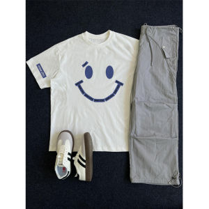 Áo Thun Cotton Dáng Rộng in Hình Miệng Cười Mùa Hè Cho Cặp Đôi Phong Cách Thường Ngày Cổ Tròn Tay Ngắn Quần Áo Công Sở