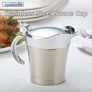 JustLiving Stainless Steel Gravy Boat with Hinged Lid Steak Sauce Pot Seasoning Jar Creamer Pitcher Caramel Sauce Pitcher Double Insulated Gravy Boat for Home Party/ Festival/ Feast Restaurant