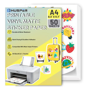 50 Sheets A4 Matte White Vinyl Sticker Sheets 8.3x11.7 inch Self-adhesive Waterproof Label Compatible with Inkjet & Laser Printe