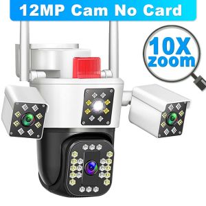 6K 12MP WiFi Camera Outdoor Three lens 10X Zoom Panoramic View PTZ IP Camera Auto Tracking Security Protection CCTV Video Camera