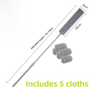 Extendable Long Pole Dust Cleaning Duster Flat Head Crevice Sweeping Household Tool for Bedroom Gray Removal Microfiber Material
