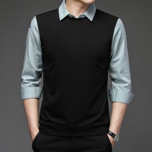 ROMON | Lormen Mens Knitted Sweater Thickened Fashionable Business Casual Shirt Collar Winter Warm Slim Fit Long Sleeve Knitwear