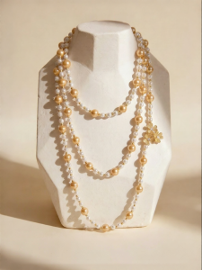 YISHU | Luxury Long Pearl Necklace Stackable Sweater Friendly 2026 Model South Sea Golden Pearls
