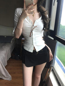 XIANGBAIWEI | Seductive White Fitted V-Neck T-Shirt