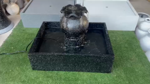 [A1020] น้ำผุดน้ำล้นฮวงจุ้ยสีดำ หัวทรงแจกันปากหยักได้ยกชุดมีปั๊มน้ำ