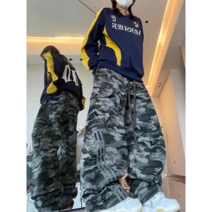 American Retro Camouflage Pants Womens Spring Autumn Casual Low Waist Loose Straight Leg High Street Style Multi-Pocket Workwear