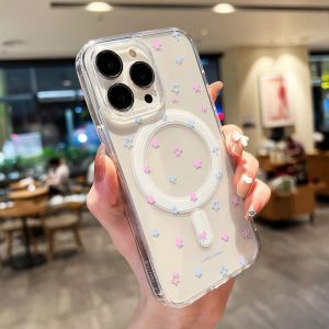 Small Bow Star For Magsafe Wireless Charger Phone Case For iPhone 17 16 14 15 13 11 12 Pro Max 17 Air Funda Magnetic Clear Cover