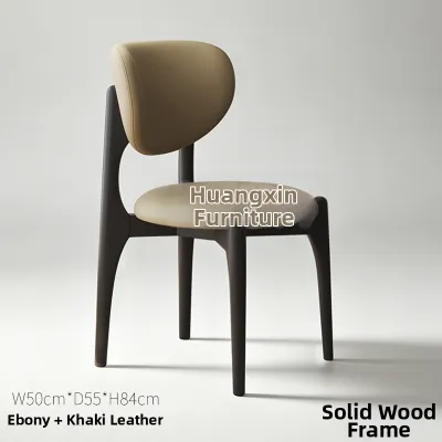 Mid-Century Modern Black Fabric Padded Solid Wood Chair
