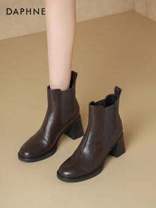Daphne High Heel Chelsea Boots Womens 2025 New Autumn British Style Retro Chunky Heel Martin Boots Brown Short Boots
