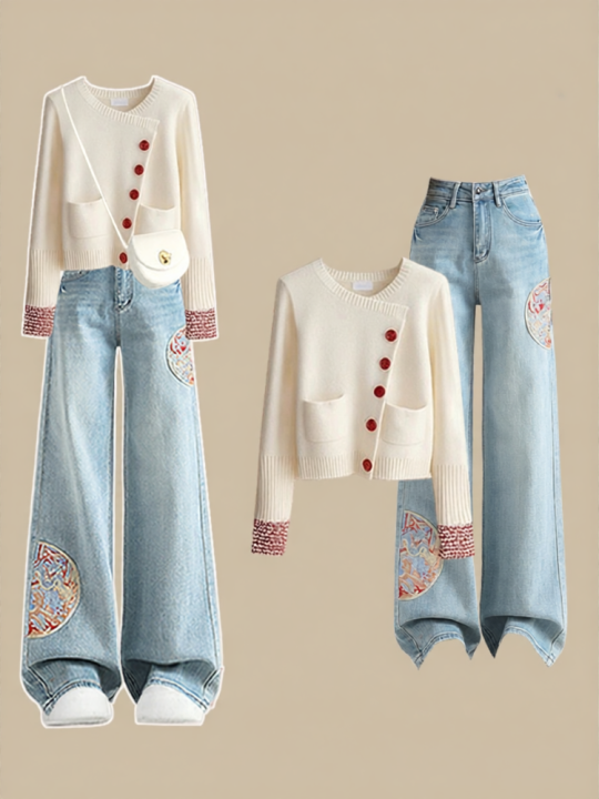 NUMEN BUTTON | Bộ Quần Áo Jean Rộng In Hình Phong Cách Trung Quốc, Áo ...