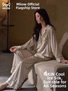 MiiOW | Cool Ice Silk Long Sleeve Lightweight French Dot High-end Sleepwear Set
