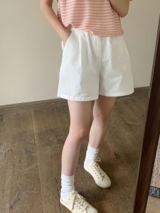 High Waist Cotton Linen Shorts Women Summer Elastic Waist Loose Casual Versatile Slimming Wide Leg Commute Pants