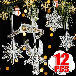 【Dizoey】2-12Pcs Acrylic Snowflake Pendants Simulation Transparent Ice Drop Icicle Christmas Tree Hanging Ornaments Home Gift Decorations