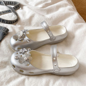 QIAOHUI | Fashion Glitter Flower Closed Toe Anti-slip Platform Beach Sandals