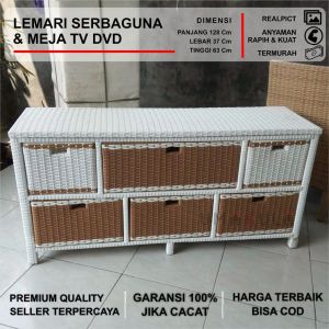 RAK 6 BUFFET LEMARI MODEL JASMIN 6 LACI ROTAN SINTETIS ANYAM RANGKA PUTIH