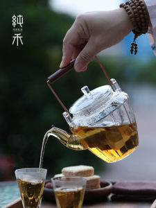 Red Teak Wood Glass Tea Pot Heat Resistant Home Use Tea Brewing Pot Creative Style Glass Water Boiling Pot Tea Brewing Pot