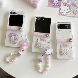 Sanrio | Ốp Điện Thoại Hình Gấu Ba Chiều Chấm Bi Dễ Thương Hello Kitty Cho Galaxy Z Flip 4/5/6/7/8 Chống Sốc Chống Trầy Xước Chống Nước
