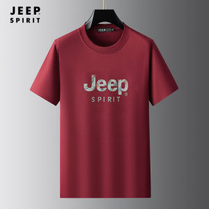 เสื้อยืดผู้ชายลาย JEEP SPIRIT เสื้อยืดกีฬาแขนครึ่งแขนพิมพ์ลายสีทึบของผู้ชายแขนสั้นทันสมัยคอกลมใหม่