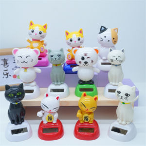 Solar Cartoon Cat Shaking Head Doll Car Ornament Cute Waving Cat Decor Car Interior Home Desk Decoration Gift For Birthday Party