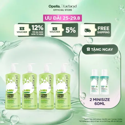 Bộ 4 Chai Sữa Tắm Gội Trẻ Em Lactacyd Baby Extra Milky Làm Sạch Dịu Nhẹ và Dưỡng Ẩm Vượt Trội Size Jumbo 800ml Cho Bé