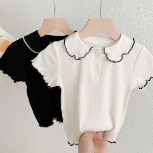 Mùa hè cô gái ngắn tay áo thun búp bê cổ áo băng mỏng em bé nửa tay áo áo sơ mi trẻ nhỏ và trung trẻ em áo lót Hàn Quốc