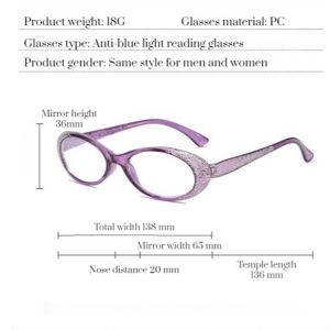 Diamond-Studded Reading Glasses Anti Blue Light Radiation Cat Eyes Diamond Oval Presbyopic Glasses Ultra-light Retro Eyeglasses for Women