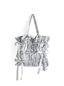 Dotlyn2025 Túi Xách Nữ Dung Tích Lớn Có Nơ Thắt Nút Túi Xách Tay Gấp Gọn Màu Bạc Túi Xách Thường Ngày Cho Thanh Thiếu Niên