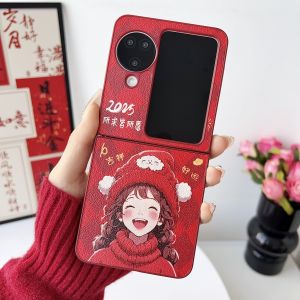Oppo Find N2 Flip New Year Girl Cartoon Foldable Screen Phone Case Ultra Thin Snake Year Peace Joy Full Cover Anti-Fall Protection