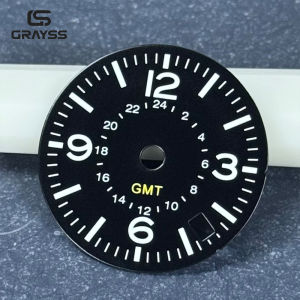 nologo pilot watch dial face 28.5mm/33.5mm Roman numeral mark green Lume NH34 movement GMT 4.8 Oclock Crown watch accessories