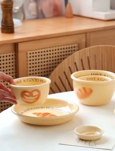 🇲🇾Ready Stock🇲🇾 Stylist High Classy Quality Ceramic Plate Bowl ins Bread Tableware Dining可爱面包餐具韩式ins风网红家用陶瓷碗盘套装牛角包菜盘碟子汤碗