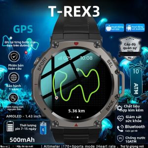 Đồng Hồ Thông Minh Quân Sự T-Rex 3 Tích Hợp GPS La Bàn Máy Đo Độ Cao Khả Năng Chống Nước 5ATM IP69K Màn Hình AMOLED Chức Năng Gọi Bluetooth