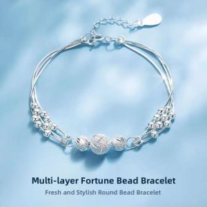 Double Layer Bracelet with Lucky Beads Womens Luxury Sand Gold Bracelet Valentines Day Gift for Girlfriend Birthday Present