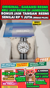 SEIKO ORIGINAL - CHRONOGRAPH - SEIKO SSB401P1 - MEN CT - Abu-Abu - Cloth - Dia 4.1 CM. WR 100 Meter Jamdunia