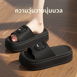 รองเท้าแตะ EVA ส้นหนา กันลื่น สำหรับผู้หญิง รองเท้าแตะส้นแบน สวมใส่สบาย ระบายอากาศได้ดี รองเท้าแตะส้นแบนแบบสวมสบาย สีดำ