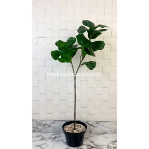 Pohon Daun Ketapang T75 Latex Artificial Pot Dasar Hitam Tanaman Imitasi Dekorasi Pajangan Ruangan Rumah