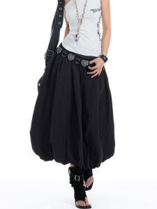 กระโปรงทรงบานเอวสูง MJB 2025 ทรงเข้ารูป ผ้าเดนิม สีดำ กระโปรงทรงบานเอวสูง ความยาวปานกลาง สำหรับผู้หญิง แฟชั่นฤดูใบไม้ผลิ