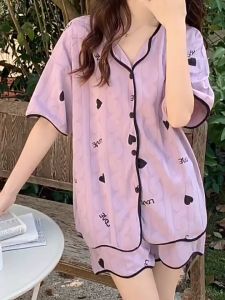 Piyama Kerah Kancing Set Baju Tidur Lengan Pendek Celana Pendek Wanita Dewasa Remaja Busui Baju Rumahan Homewear Kekinian Pajama Perempuan Lucu Fashion